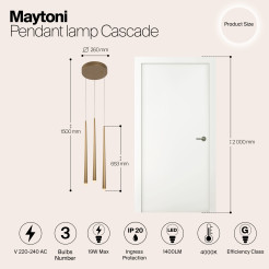 MAYTONI Lampa wisząca Cascade 18W LED 1600lm 4000K 80 CRI  MOD132PL-L36BSK1