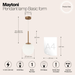 MAYTONI Lampa wisząca Basic form 40W E14 MOD321PL-01G3