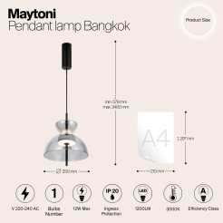 MAYTONI Lampa wisząca Bangkok 12W LED 1200lm 3000K 80 CRI  MOD185PL-L6B3K5