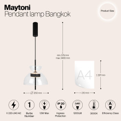 MAYTONI Lampa wisząca Bangkok 12W LED 1200lm 3000K 80 CRI  MOD185PL-L6B3K2