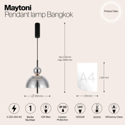 MAYTONI Lampa wisząca Bangkok 12W LED 1200lm 3000K 80 CRI  MOD185PL-L6B3K4