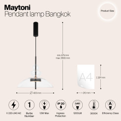 MAYTONI Lampa wisząca Bangkok 12W LED 1200lm 3000K 80 CRI  MOD185PL-L6B3K3