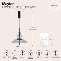 MAYTONI Lampa wisząca Bangkok 12W LED 1200lm 3000K 80 CRI  MOD185PL-L11B3K3