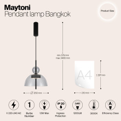 MAYTONI Lampa wisząca Bangkok 12W LED 1200lm 3000K 80 CRI  MOD185PL-L11B3K1