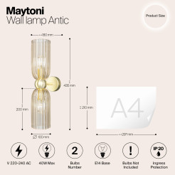 MAYTONI Lampa ścienna (kinkiet) Antic 40W E14 MOD302WL-02CG