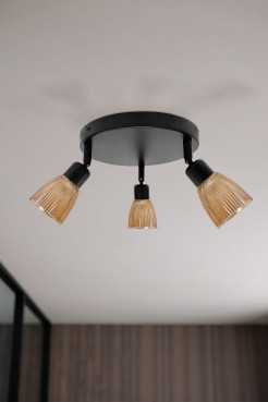 Lampa sufitowa AMCOS  czarna 3x40W E14 bursztynowe klosze nowoczesna oprawa sufitowa do salonu sypialni korytarza 98-39217