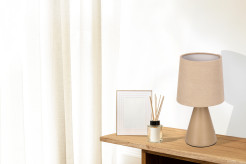 SATTI lampka stołowa brązowa ceramiczna z abażurem E14 1x40W klasyczna dekoracyjna elegancka do salonu sypialni biura ciepła kolorystyka 41-34571