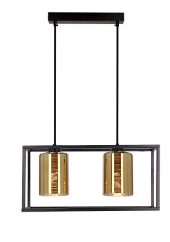 Lampa wisząca LURI 2x40W E27 czarna ze złotymi kloszami, nowoczesna oprawa sufitowa do salonu i kuchni, loftowy styl, elegancki minimalizm 32-47878