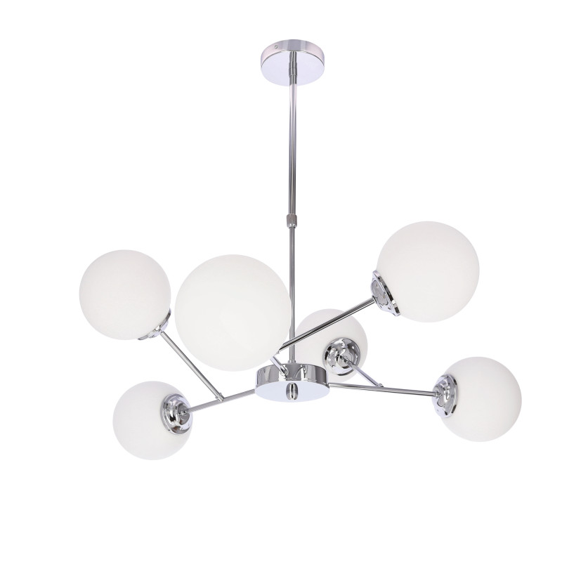 BELWEDER lampa wisząca sufitowa 6x40W E14 chromowana oprawa biały klosz elegancka klasyczna do salonu sypialni jadalni żyrandol styl glamour 36-39842