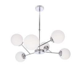 BELWEDER lampa wisząca sufitowa 6x40W E14 chromowana oprawa biały klosz elegancka klasyczna do salonu sypialni jadalni żyrandol styl glamour 36-39842