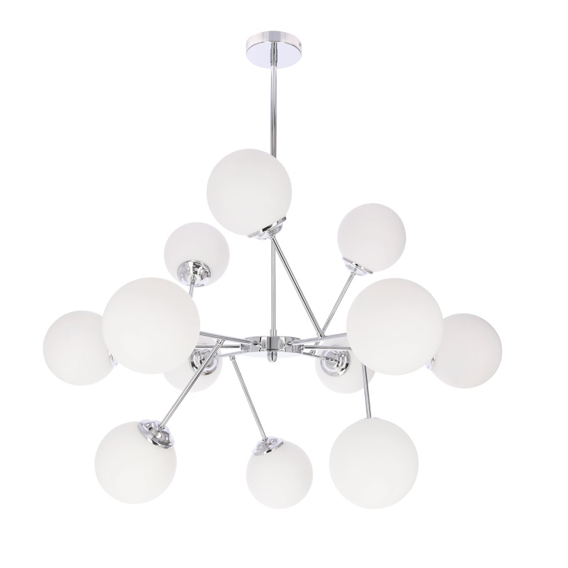 BELWEDER lampa wisząca sufitowa 12x40W E14 chromowana oprawa biały klosz żyrandol elegancki klasyczny glamour do salonu jadalni dużych wnętrz 30-39828