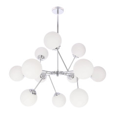 BELWEDER lampa wisząca sufitowa 12x40W E14 chromowana oprawa biały klosz żyrandol elegancki klasyczny glamour do salonu jadalni dużych wnętrz 30-39828