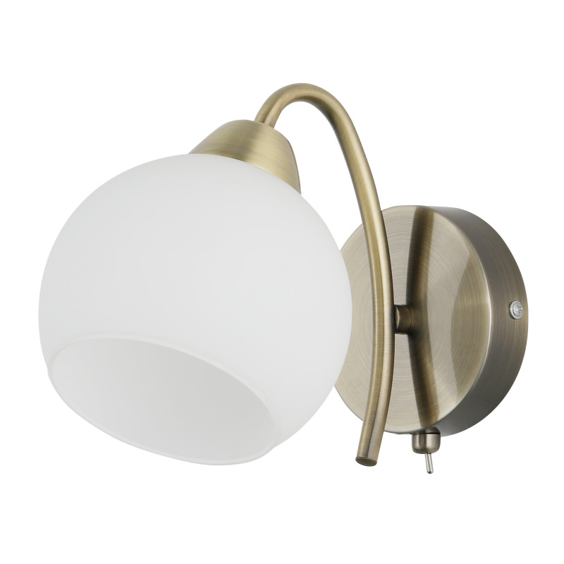 NESTOR Lampa kinkiet patynowy 1x40W E27 klosz biały 21-34977