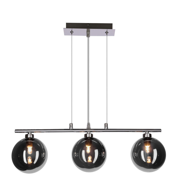SOMUL lampa wisząca 3x20W G9 chrom klosze szklane 12 cm grafitowe nowoczesna elegancka oprawa oświetleniowa salon jadalnia kuchnia 33-44242