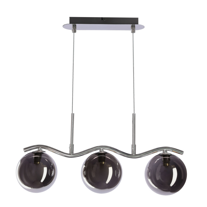 LUMOS lampa wisząca 3x20W G9 chrom klosze szklane 14 cm grafitowe nowoczesna elegancka oprawa oświetleniowa salon jadalnia kuchnia glamour 33-44235