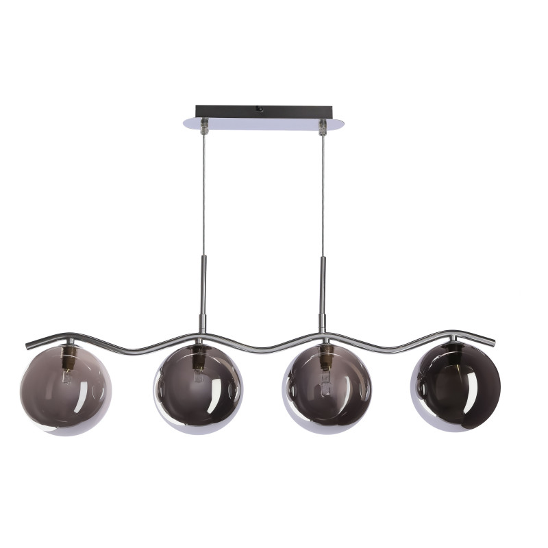 LUMOS lampa wisząca 4x20W G9 chrom klosze szklane  grafitowe nowoczesna elegancka oprawa oświetleniowa salon jadalnia sypialnia glamour 34-44266