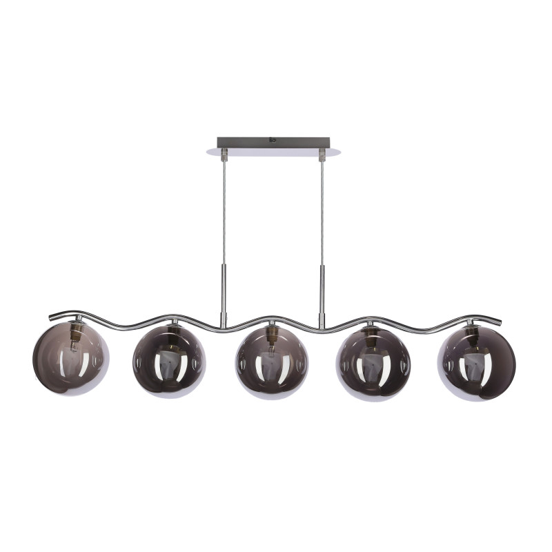 LUMOS lampa wisząca sufitowa 5x20W G9 chrom szkło grafitowe klosz 14 cm nowoczesna oprawa oświetleniowa salon jadalnia 35-44280