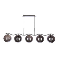 LUMOS lampa wisząca sufitowa 5x20W G9 chrom szkło grafitowe klosz 14 cm nowoczesna oprawa oświetleniowa salon jadalnia 35-44280
