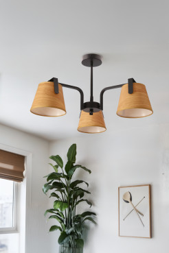 Milbury lampa sufitowa plafon 3x40W E14 czarny metal abażury tkanina żółte nowoczesna oprawa oświetleniowa salon sypialnia przedpokój 33-44525