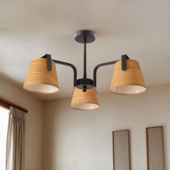 Milbury lampa sufitowa plafon 3x40W E14 czarny metal abażury tkanina żółte nowoczesna oprawa oświetleniowa salon sypialnia przedpokój 33-44525