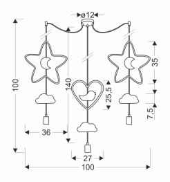 Trio shs p lampa wisząca czarny 3x20W E27 iq kids multi kolor 33-27528