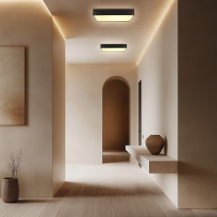 Quattro lampa sufitowa plafon kwadrat czarny 35x35 18W LED 4000K klosz bia³y 10-31952