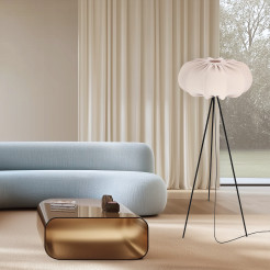 Lampa podłogowa CAFEE’ z abażurem beżowym frappe 52 cm - lampa stojąca w stylu skandynawskim E27 51-42040