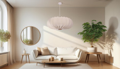 Lampa wisząca CAFEE’ skandynawska z abażurem beżowym frappe 66 cm - nowoczesne oświetlenie sufitowe do salonu i jadalni E27 31-39231