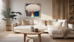 Lampa wisząca CAFEE’ skandynawska z abażurem beżowym frappe 66 cm - nowoczesne oświetlenie sufitowe do salonu i jadalni E27 31-39231