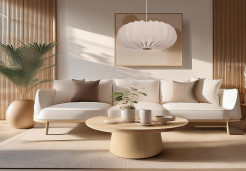 Lampa wisząca CAFEE’ skandynawska z abażurem beżowym frappe 66 cm - nowoczesne oświetlenie sufitowe do salonu i jadalni E27 31-39231