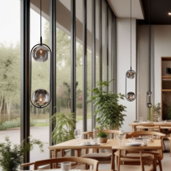 Lampa wisząca CORDEL elegancka - czarna z grafitowymi kloszami kulkami - minimalistyczne oświetlenie salonu 2x G9 LED 32-44051
