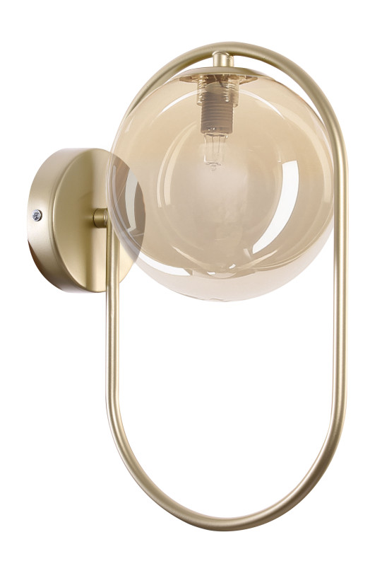 Kinkiet ścienny CORDEL w stylu vintage  – złoty mosiądzowany ring z bursztynowym kloszem kulką - elegancka lampa ścienna G9 LED 21-44075