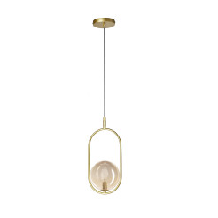 Lampa wisząca CORDEL vintage - złoty mosiądz z bursztynowym kloszem kulką - eleganckie oświetlenie salonu i łazienki 1x G9 LED 31-44099