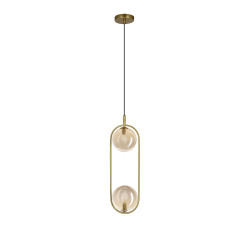 Lampa wisząca CORDEL vintage - złoty mosiądz z bursztynowymi kloszami kulkami - eleganckie oświetlenie salonu 2x G9 LED 32-44105