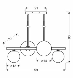 Kama lampa wisząca czarny+złoty 4x28W G9 klosz grafitowy 34-44143