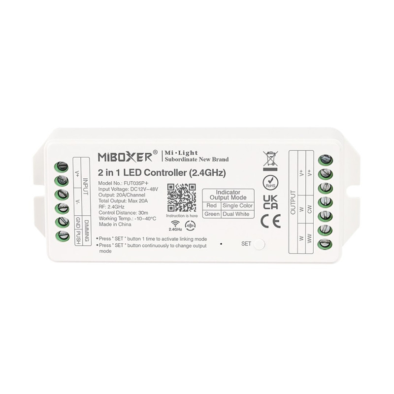 MI-LIGHT Kontroler 2w1 MONO/CCT 12-48VDC 20A FUT035P+ PS-FUT035P+