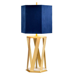 Lampa stołowa Apollo - 1 źródło światła - Szczotkowany mosiądz - Niebieski abażur APOLLO-TL