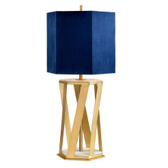 Lampa stołowa Apollo - 1 źródło światła - Szczotkowany mosiądz - Niebieski abażur APOLLO-TL