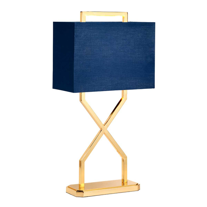 Lampa stołowa Cross - 1 źródło światła - Polerowane złoto - Niebieski abażur CROSS-TL