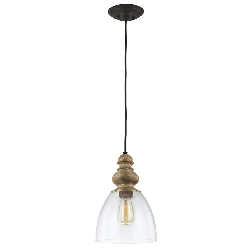 Lampa wisząca Matrimonio - 1 źródło światła - Ciemny postarzany cynk, drewno DL-MATRIMONIO-1P
