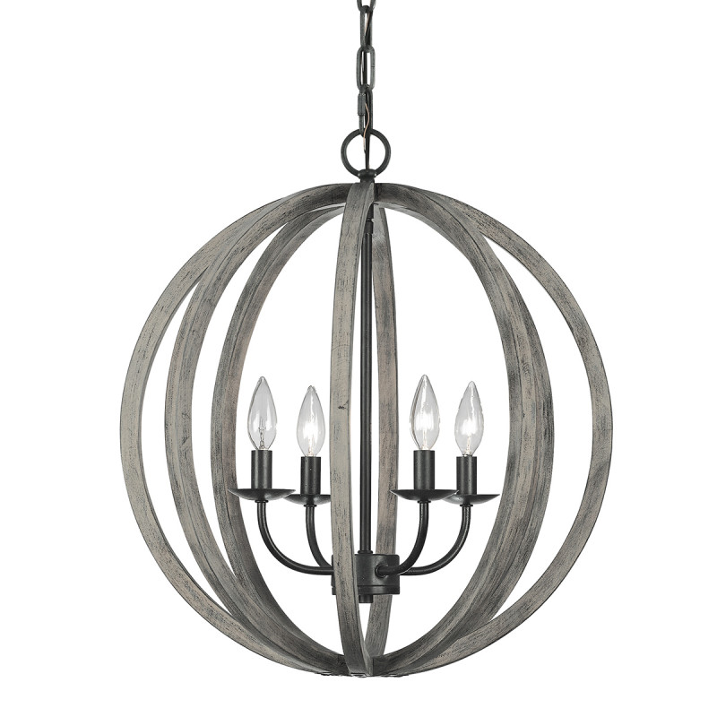 Lampa wisząca Allier - 4 źródła światła - Postarzane drewno, antyczne żelazo FE-ALLIER-4P-WW
