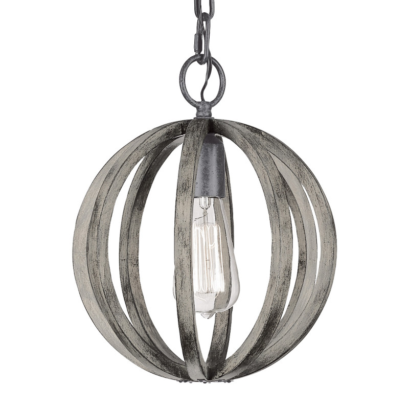 Mała lampa wisząca Allier - 1 źródło światła - Postarzane drewno, antyczne żelazo FE-ALLIER-P-WW