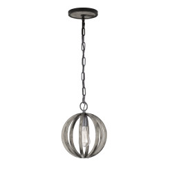 Mała lampa wisząca Allier - 1 źródło światła - Postarzane drewno, antyczne żelazo FE-ALLIER-P-WW
