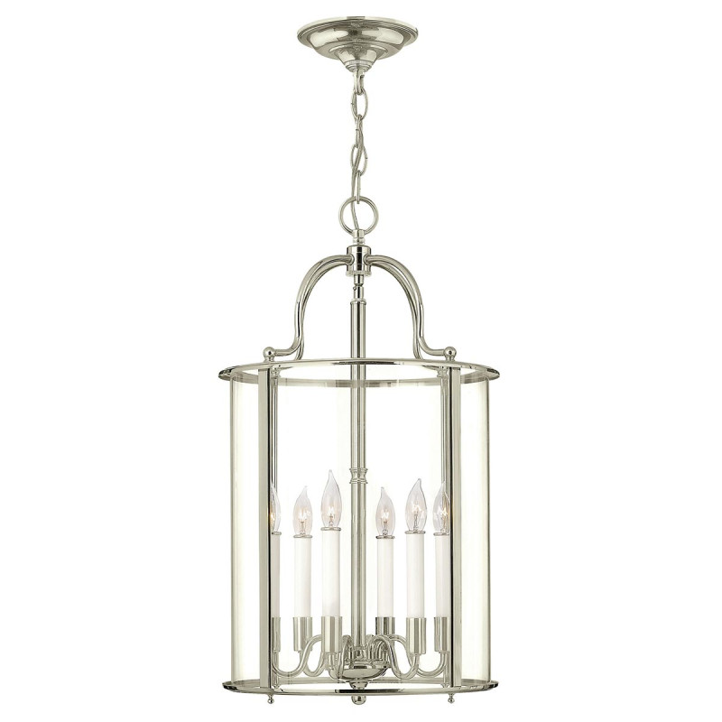 Duża lampa wisząca Gentry - 6 źródeł światła - Polerowany nikiel HK-GENTRY-P-L-PN