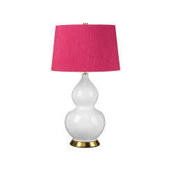 Lampa stołowa Isla - 1 źródło światła - Postarzany mosiądz, biały - Żurawinowy abażur ISLA-AB-TL-CRANBERRY