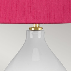 Lampa stołowa Isla - 1 źródło światła - Postarzany mosiądz, biały - Żurawinowy abażur ISLA-AB-TL-CRANBERRY