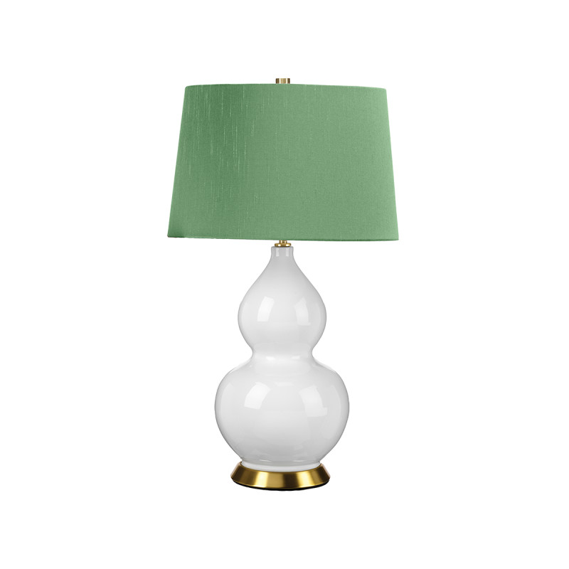 Lampa stołowa Isla - 1 źródło światła - Postarzany mosiądz, biały - Zielony abażur ISLA-AB-TL-GREEN