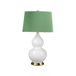 Lampa stołowa Isla - 1 źródło światła - Postarzany mosiądz, biały - Zielony abażur ISLA-AB-TL-GREEN