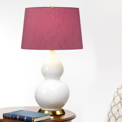 Lampa stołowa Isla - 1 źródło światła - Postarzany mosiądz, biały - Fioletowy abażur ISLA-AB-TL-PURPLE