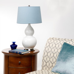 Lampa stołowa Isla - 1 źródło światła - Biały, polerowany nikiel - Niebieski abażur ISLA-PN-TL-BLUE